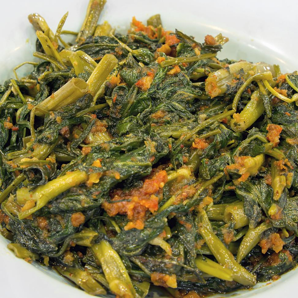 A plate of Sambal Belacan Kang Kong vegetable